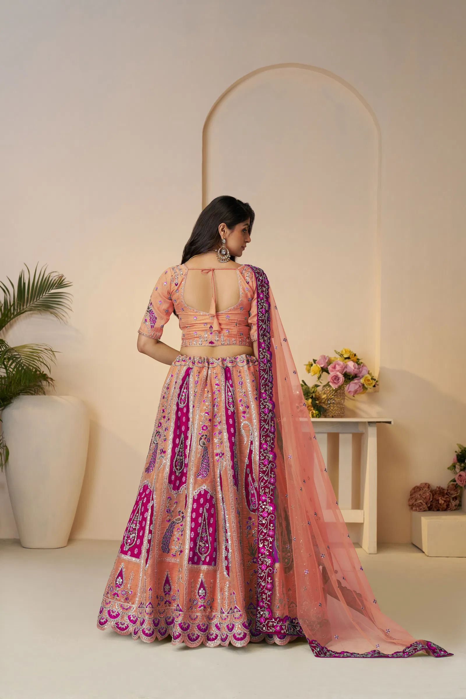 Kf-484-Orange Banarasi Silk Embroidered Lehenga Choli Suppliers In India